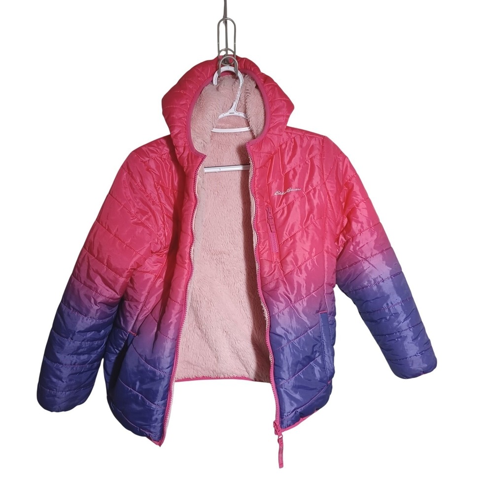 Eddie Bauer Deer Harbor Reversible Hood Jacket Girls M (10-12) Pink-Purple Ombre